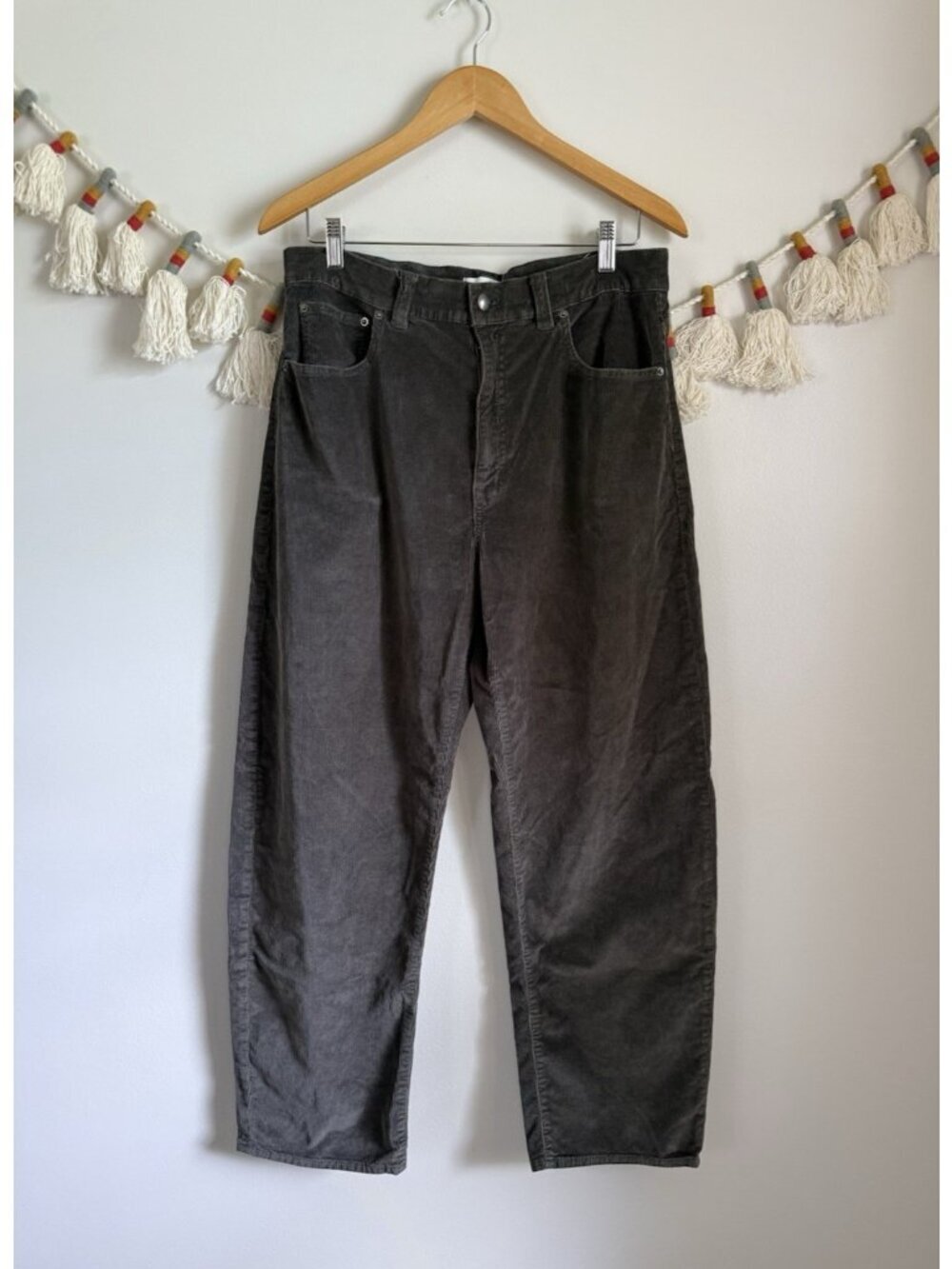 Madewell The Balloon Pant In Corduroy Barrel Leg Relaxed Gray Preppy Size 31
